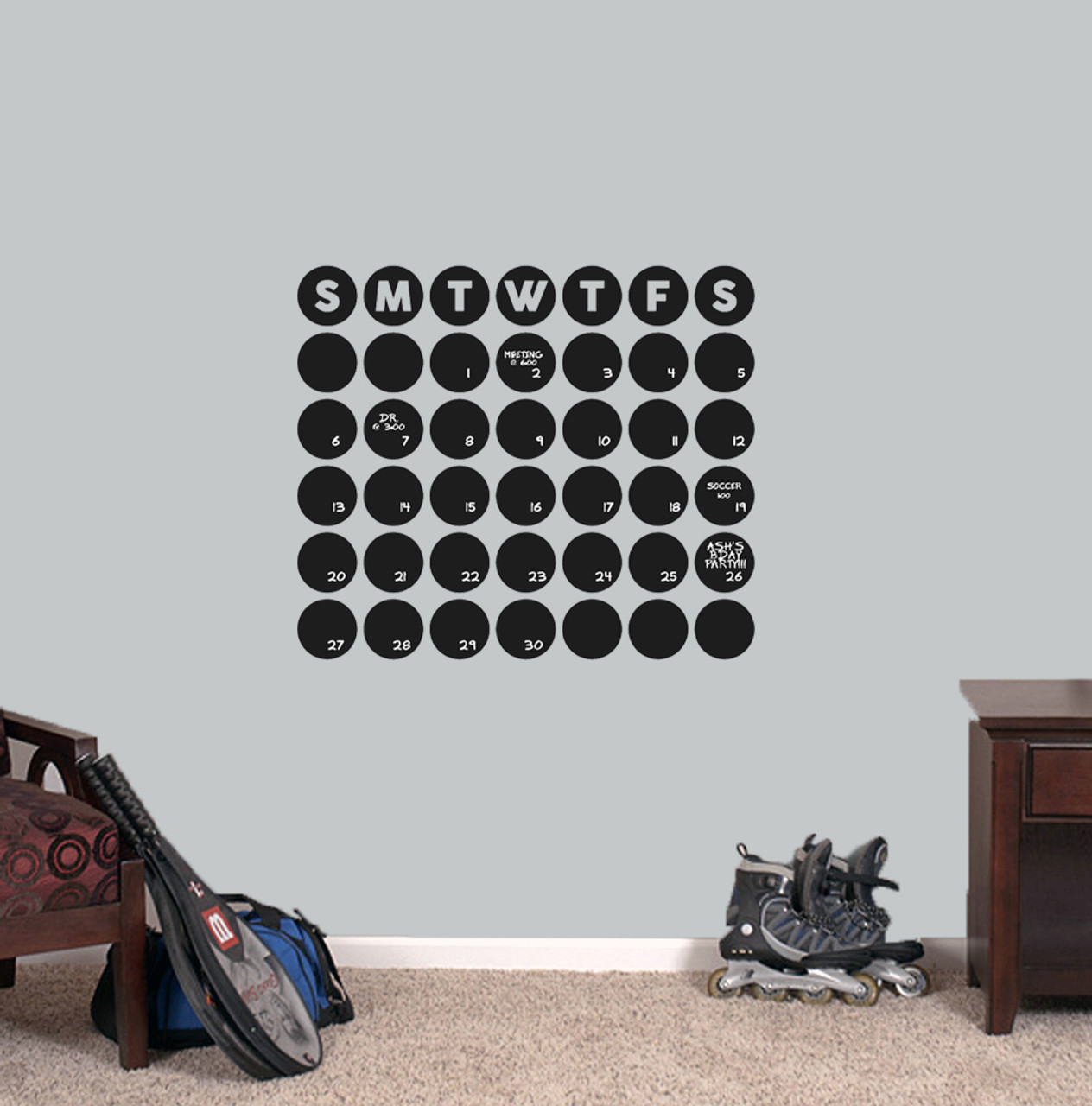 Chalkboard Circle Calendar Wall Decals, Wall Art